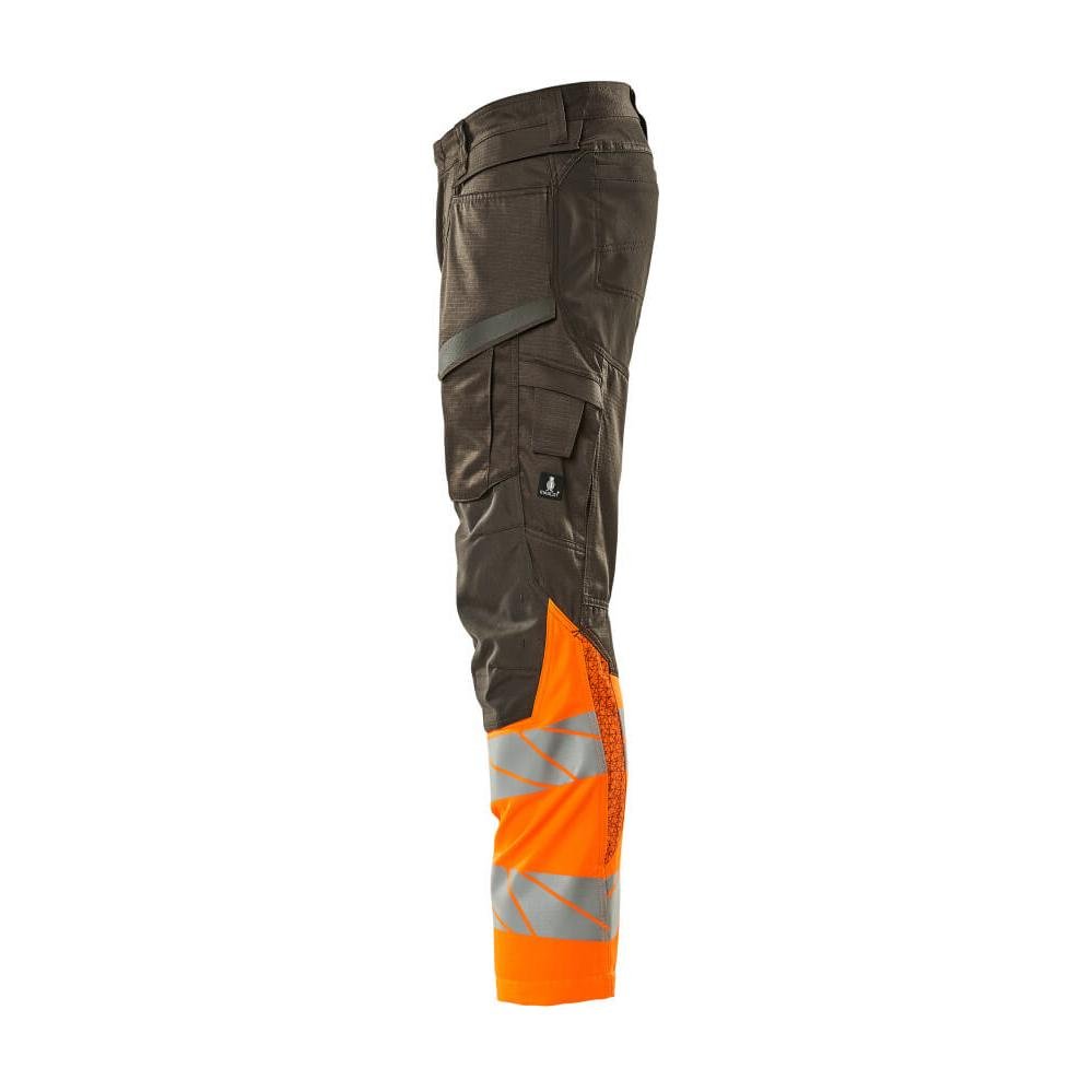 Kalhoty s kapsami na kolenou, kalhoty se strečovými vsadkami, tmavě antracitová/hi-vis oranžová
