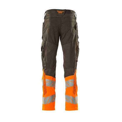 Kalhoty s kapsami na kolenou, kalhoty se strečovými vsadkami, tmavě antracitová/hi-vis oranžová