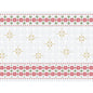 Die Duni GmbH Papier-Tischsets 30x40cm Tradition (Packung 250 Stück) zeigen waagerechte Reihen roter und grüner Blumenmotive und goldener Sternformen auf Weiß - ideal für festlichen Tischschutz oder stilvolle Festtagstafeln.