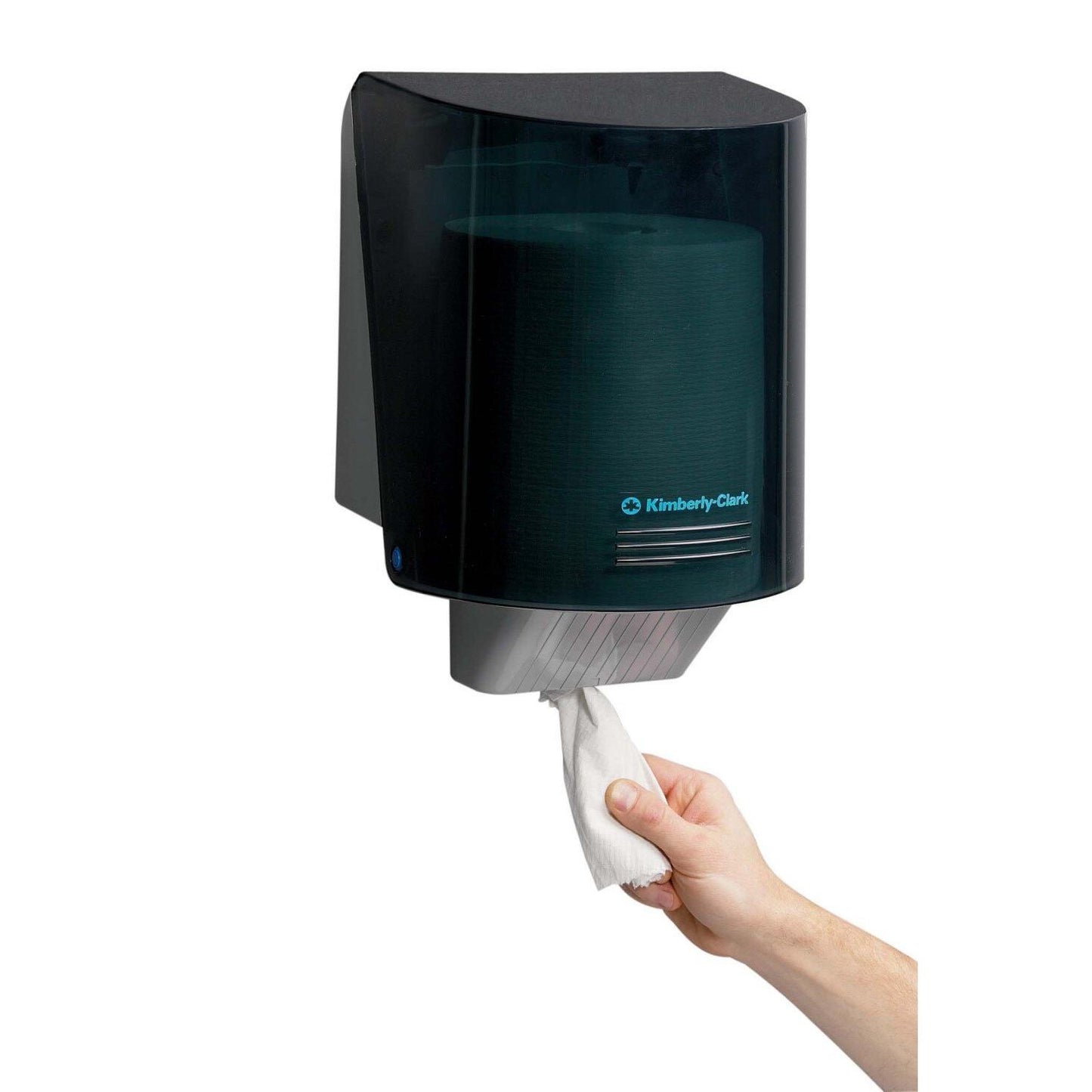 Ruka vytahuje ručník z dávkovače utěrek Kimberly-Clark Professional™ - centrální odběr / šedá od Kimberly-Clark GmbH a zajišťuje tak hygienický odběr utěrek při každém použití.