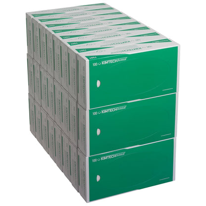 Stoh 24 krabic Kimberly-Clark Kimtech® Science Precision ubrousků, bílé dvouvrstvé s označením "100" - ideální pro laboratoře, které kromě ochranných rukavic potřebují i kvalitní přesné ubrousky.