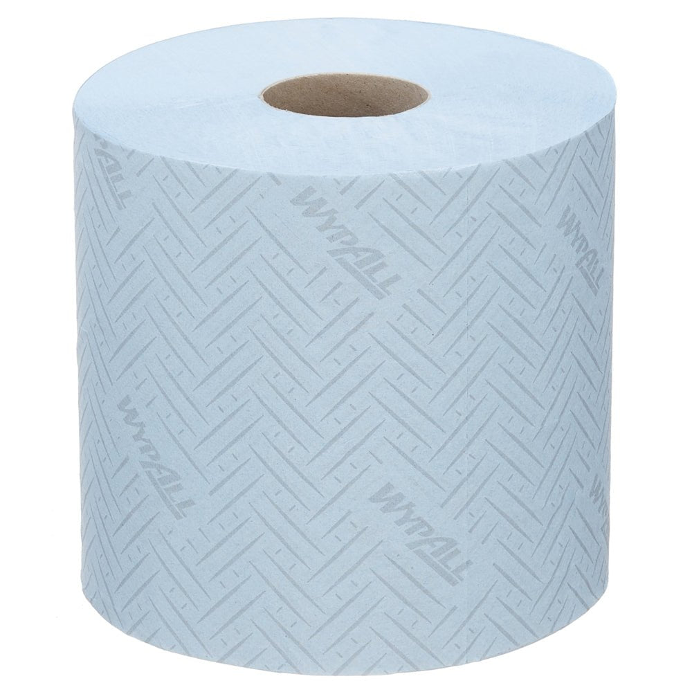 Papírová utěrka WypAll® L10 (38,00 cm x 18,30 cm) od Kimberly-Clark GmbH je velká, modrá průmyslová role s centrálním podáváním, která je ideální pro úklid ve službách a maloobchodě s dávkovačem Reach+™.