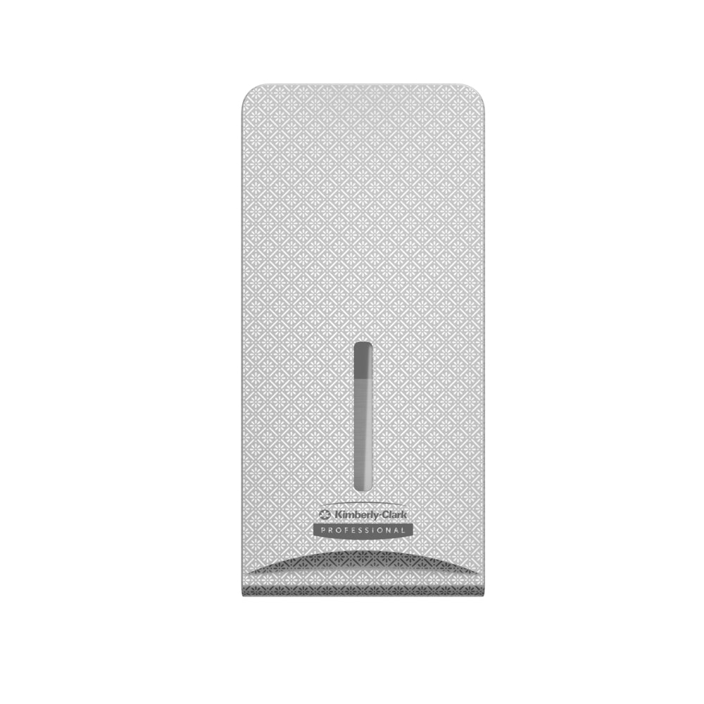 Die Kimberly-Clark Professional™ Icon™ Dispenser Faceplate - FTT (27,80 x 13,10 x 1,40 cm) von Kimberly-Clark GmbH zeichnet sich durch ein stilvolles gemustertes Design und ein zentrales Sichtfenster aus - perfekt für moderne Waschräume.