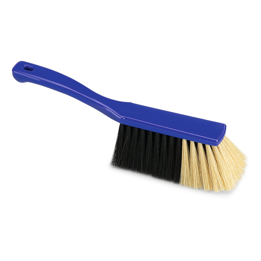 Ruční smeták Nölle Profi Brush Siena (28 cm) od Nölle Profi Brush Bürsten- & Pinseltechnik e.K. má modré plastové tělo a dvoubarevné štětiny - černé a béžové - na bílém pozadí.