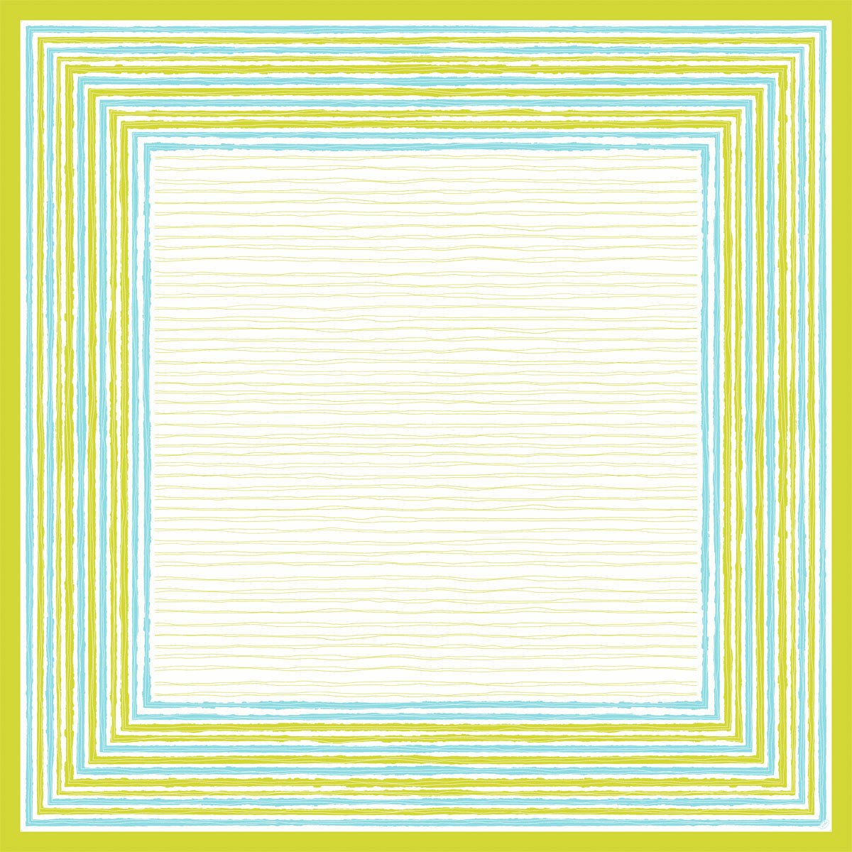 Dunicel středový ubrus 84x84 cm Elise Stripes od Duni GmbH se vyznačuje stylovým okrajem s modrými, zelenými a žlutými pruhy střídajícími se kolem krémového jádra, které vytváří elegantní, strukturovaný vzhled. K dispozici v baleních po 100 kusech.