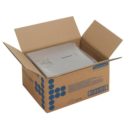 Otevřená krabice s modrou grafikou Kimberly-Clark Professional™ obsahuje dávkovač ručníků Kimberly-Clark GmbH (nerezová ocel, 1 dávkovač), vhodný pro použití s dávkovačem ručníků nebo dávkovačem ručníků z nerezové oceli.