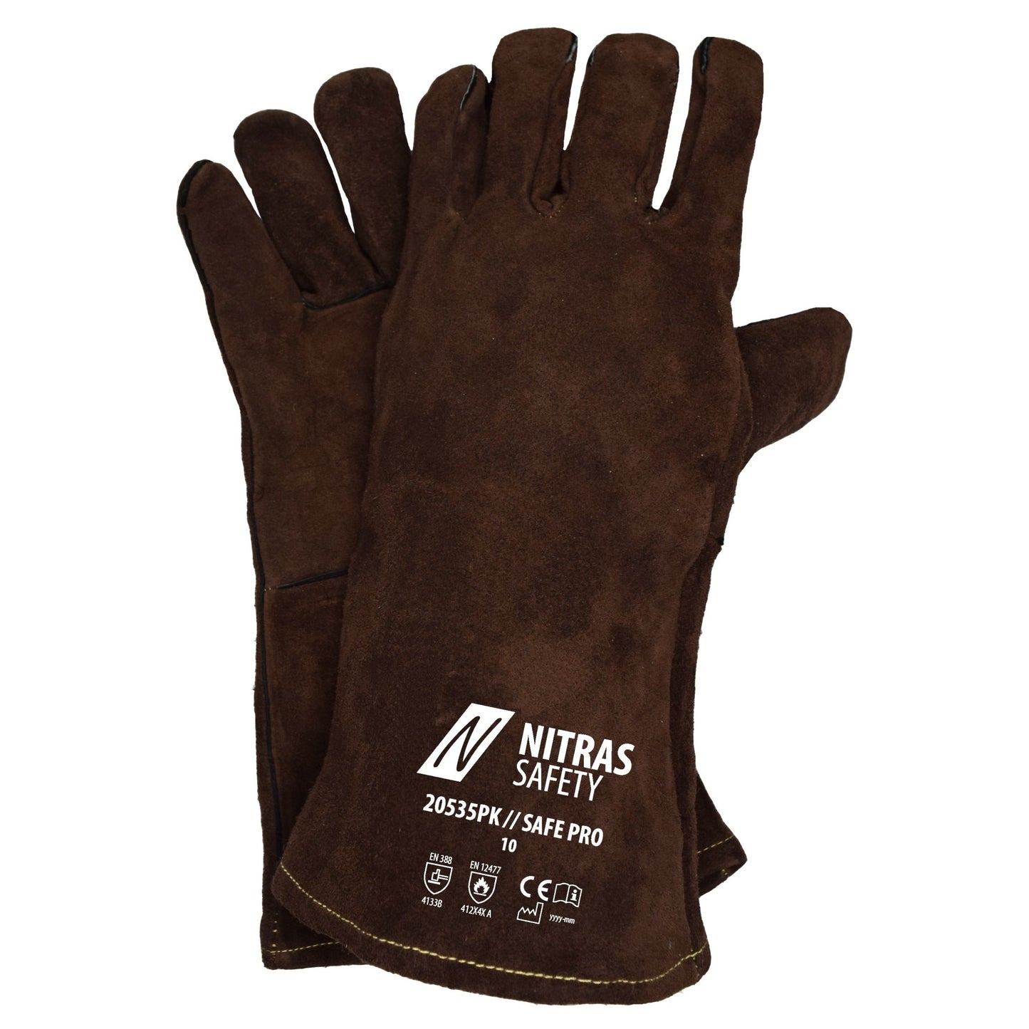 NITRAS SAFE PRO, svářečské rukavice, hnědé, EN 388, EN 12477 štípenka | Balení (12 párů)