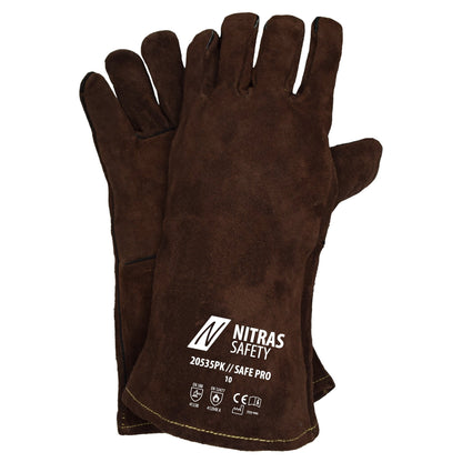 NITRAS SAFE PRO, svářečské rukavice, hnědé, EN 388, EN 12477 štípenka | Balení (12 párů)