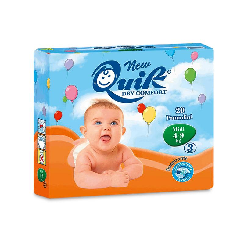 Nové dětské plenky Quik, Midi, 4 - 9 kg | Balení (20 kusů)