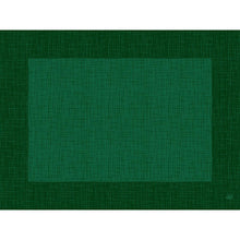 Das Bio-Dunicel-Sets 30x40 Linnea Jägergrün von Duni GmbH ist eine rechteckige grüne Matte mit Kreuzschraffurmuster und dunklerem Rand. Perfekt für umweltfreundliche Einwegsets, sein einfaches geometrisches Design hat keine zusätzlichen Dekorationen. Packung: 100 Stück.