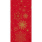 Die Duni Servietten 3-lagig, 40x40 cm in rot, "Stargazing" von Duni GmbH haben einen roten Hintergrund mit goldenen und hellroten Sternen und Schneeflocken in verschiedenen Größen und Designs. Die Packung enthält 250 Stück.