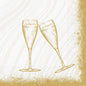 Jednoduchá zlatá kresba dvou sklenic na sekt na bílém pozadí se zlatými skvrnami - ideální pro ubrousky Duni GmbH 33 3-vrstvé 1/4 Sparkly Cheers bílé (50 kusů) pro stylové večírky nebo oslavy.