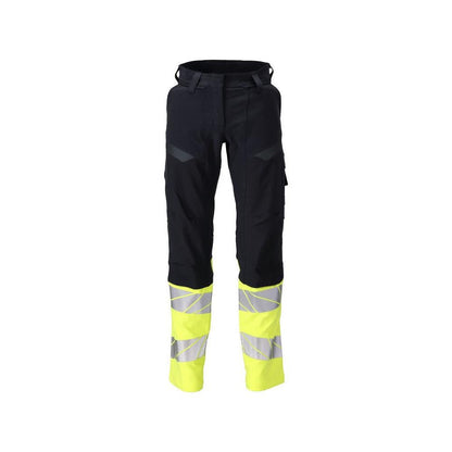 Kalhoty, dámské, DIAMOND, kapsy na kolenou, strečové kalhoty Multisafe, černá modrá/hi-vis žlutá