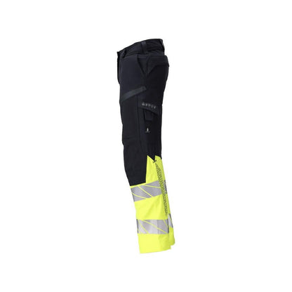 Kalhoty, dámské, DIAMOND, kapsy na kolenou, strečové kalhoty Multisafe, černá modrá/hi-vis žlutá