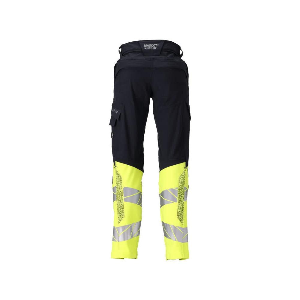 Kalhoty, dámské, DIAMOND, kapsy na kolenou, strečové kalhoty Multisafe, černá modrá/hi-vis žlutá