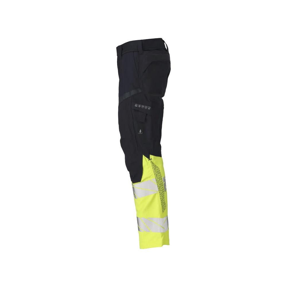 Kalhoty s kapsami na kolenou, strečové vsadky Kalhoty Multisafe, černá modrá/hi-vis žlutá