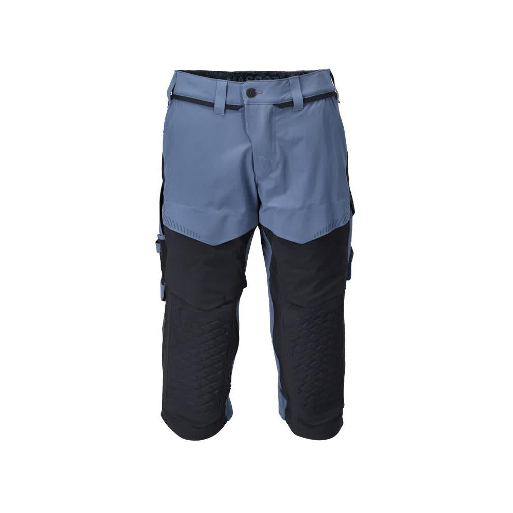 Tříčtvrteční kalhoty, kapsy na kolenou, strečové řemeslnické tříčtvrteční kalhoty, kamenná modrá/černo-modrá