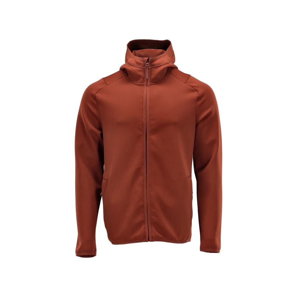 Fleece svetr, kapuce, mikrofleecová bunda na zip, podzimní červená