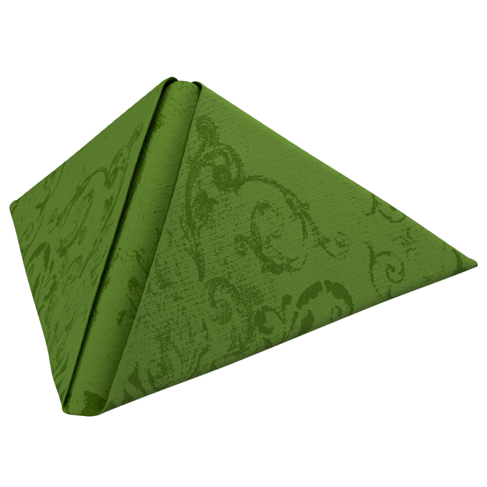 Tento ubrousek Dunilin®, vyrobený společností Duni GmbH, měří 40 x 40 cm, je elegantně složen do tvaru pyramidy a představuje okázalý design s uměleckým, vířivým vzorem.