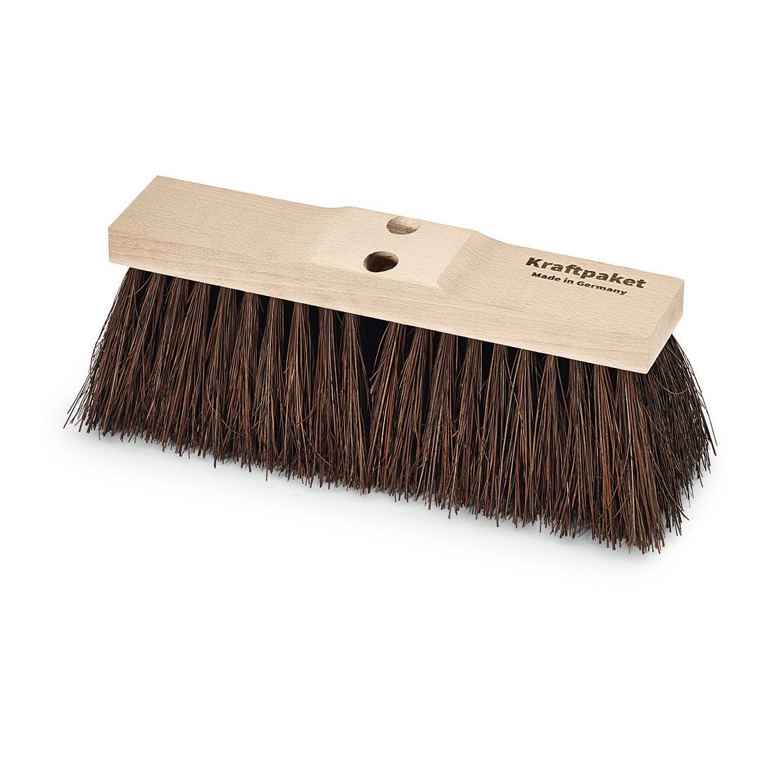 Nölle Profi Brush pouliční koště Piassava 40 cm se vyznačuje hustými, hrubými hnědými štětinami (125 mm délka řezu) a světlým dřevěným rámem se dvěma otvory na tyč, nápisem "Kraftpaket" a mistrovskou kvalitou od Nölle Profi Brush Bürsten- & Pinseltechnik e.K.