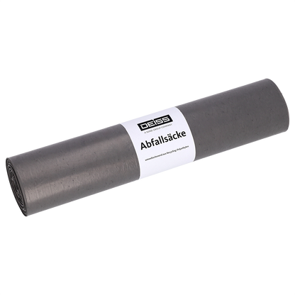 Srolované balení EMIL DEISS KG (GmbH + Co.) DEISS pytle na odpadky Typ 60, 70L, 575x1000 mm, z recyklovaného LDPE s bílou etiketou.