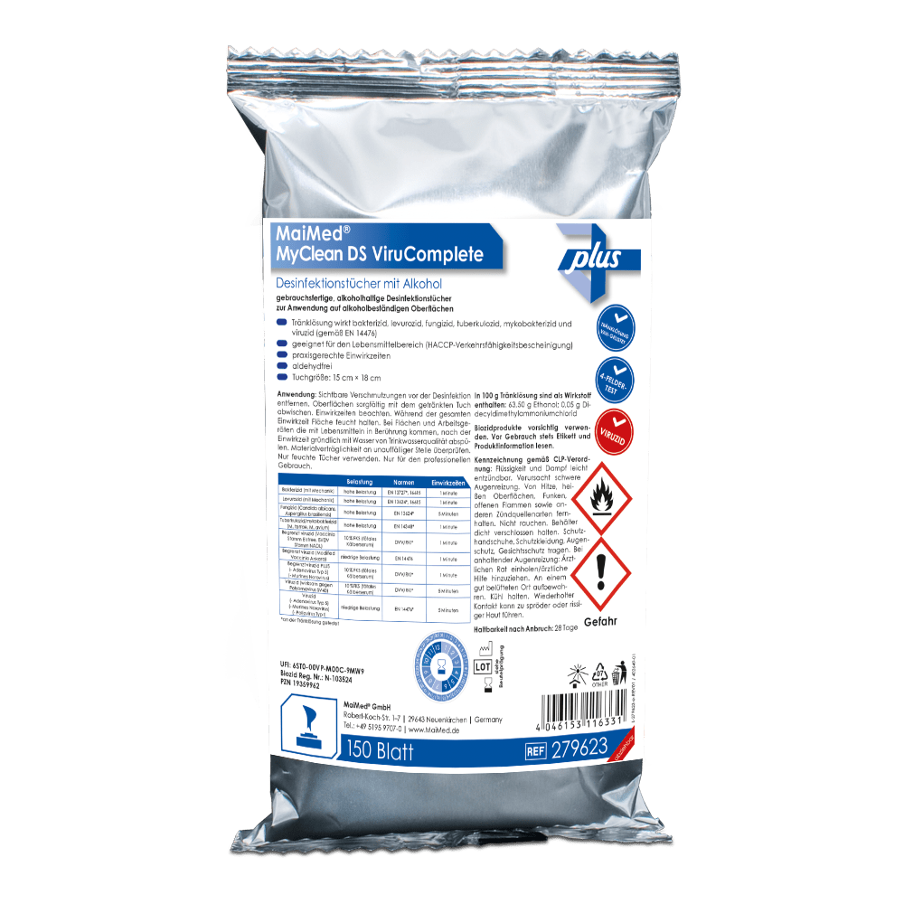 MaiMed MyClean DS ViruComplete Refill 120 kusů. Ubrousky napuštěné-neutrální 15x18cm | Balení (150 kusů)
