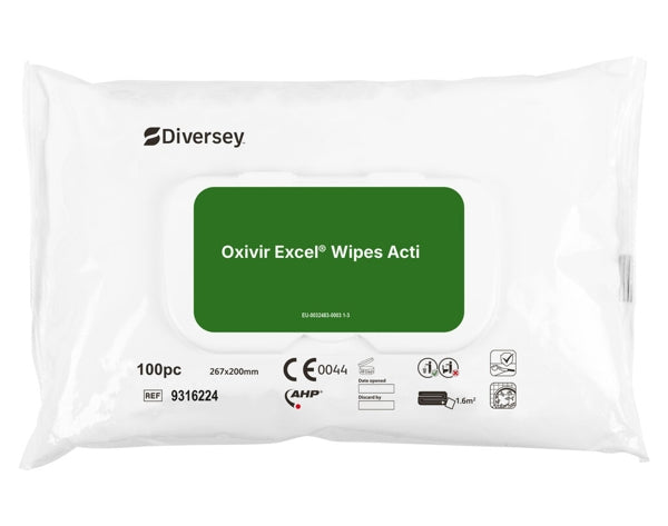 Diversey Oxivir® Excel Otřete ručníky s širokou škálou efektů | Balíček (100 ručníků)