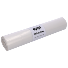 Eine transparente Rolle "DEISS 29770 - 575x1000 mm Typ 60" Müllsäcke von EMIL DEISS KG (GmbH + Co.), enthält 25 Stück. Die Verpackungsfolie zeigt ein klares Branding und Text für einfache Identifikation und Waren-Transport.