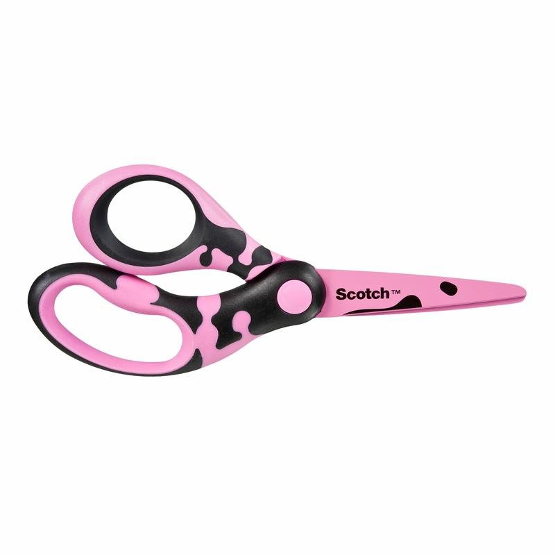 16,5 cm dlouhé nůžky Scotch™ DECO od 3M Deutschland GmbH, dostupné v růžové, zelené nebo modré barvě, s ergonomickými rukojeťmi a nápisem "Scotch" na jedné čepeli, zobrazené na bílém pozadí.
