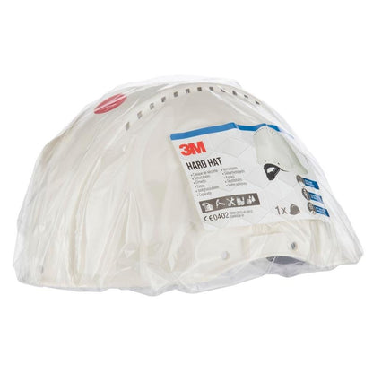 Stoh ochranných přileb 3M Deutschland GmbH G3000C Uvicator, zabalených v průhledném plastu s viditelnou etiketou, na které jsou uvedeny značka, informace o produktu, bezpečnostní certifikace a senzor Uvicator pro zvýšenou ochranu.