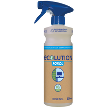 Die Dr. Schnell Handsprühflasche ECOLUTION leer 500 ml von DR.SCHNELL GmbH & Co. KGaA besteht aus 100% recyceltem Kunststoff und ist mit blauem Sprühkopf sowie braunem Label mit Umwelt-Icons besonders umweltfreundlich.