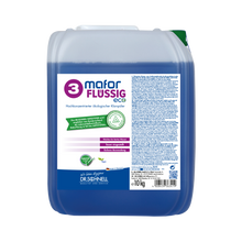 Ein 10-kg-Kunststoffbehälter von Dr. Schnell MAFOR FLÜSSIG 3 ECO Klarspüler für Geschirrspülmaschinen (DR.SCHNELL GmbH & Co. KGaA) mit violetter Flüssigkeit, weißem Etikett, blauer Schrift, Anwendungshinweisen und Zertifizierungslogos.