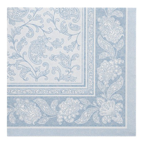PAPSTAR 50 ubrousků "ROYAL Collection" (40 x 40 cm, modrá) od PAPSTAR GmbH zaujmou propracovaným modro-bílým paisley a květinovým vzorem s dekorativním lemem, který dodává každému prostřenému stolu eleganci.