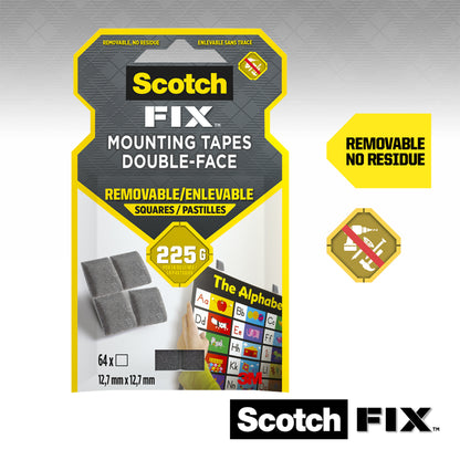 Scotch-FIX™ Ablösbare Montagequadrate 108-ST64-P von 3M Deutschland GmbH: 64 Stück (12,7 mm x 12,7 mm), halten bis zu 225 g, ideale temporäre Befestigung und rückstandslose Entfernung.