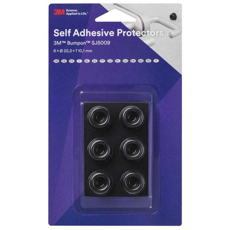 3M™ Bumpon™ SJ5009BL Elastický nárazník Mini Pack, Černá, 6 kusů, 22,3 x 10,1 mm, Lepidlo z přírodního kaučuku R-30 | Balení (6 kusů)