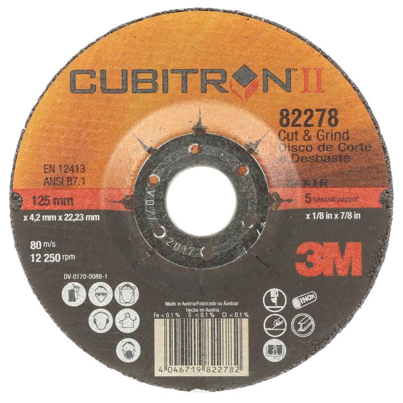 3M™ Cubitron™ II Brusný kotouč Cubit & Grind, T27, 125 mm x 4 mm x 22 mm, 36+ | Balení (10 kusů)