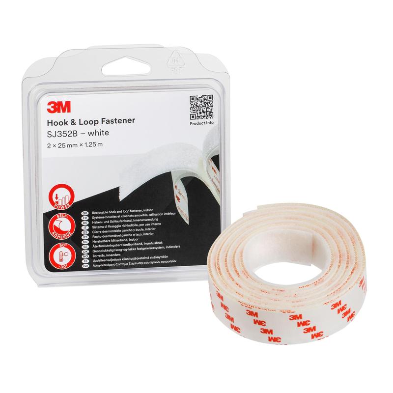 3M™ páska se suchým zipem SJ352B, bílá, 25 mm x 1,25 m, 4,4 mm, blistr IPC | Balení (1 role)