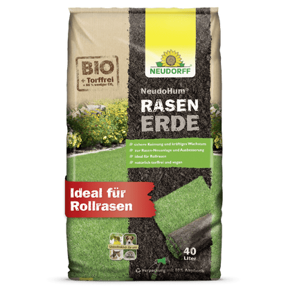 Neudorff Shop NeudoHum RasenErde je 40L biologická, rašelinná, veganská trávníková zemina - ideální pro zakládání zeleného trávníku nebo rolovacích trávníků, jak je zobrazeno na obalu trávníku. Perfektní pro travnaté plochy a zdravý růst.