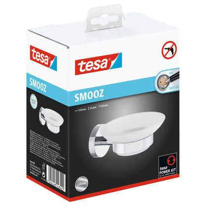 tesa SMOOZ Seifenhalter, verchromt, satiniertes Glas, Klebelösung