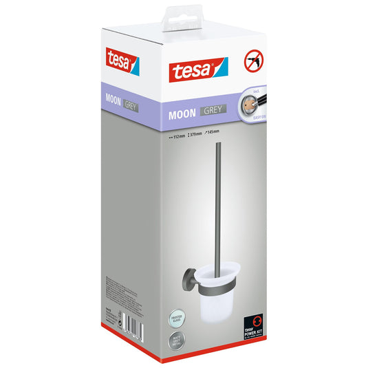 Držák na toaletní kartáč tesa MOON GREY, matně šedý, včetně lepícího řešení