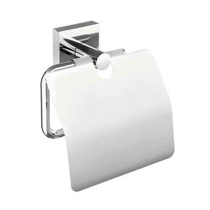 tesa EKKRO Toilettenpapierhalter mit Deckel, selbstklebend, verchromtes Metall