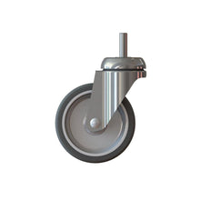 Kolečko TASKI Trolley 100mm od Diversey Deutschland GmbH & Co. OHG je otočné řídicí kolečko s kovovým držákem a gumovou pneumatikou, pro TASKI vozíky (balení po 1 kusu), zobrazené na bílém pozadí.