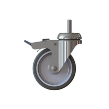 Kolečko TASKI Trolley 100 mm s brzdou od Diversey Deutschland GmbH & Co. OHG je otočné kolečko s brzdou, šedou pneumatikou, kovovou vidlicí a centrální montáží pro vozíky TASKI; včetně kovové brzdové páky. Prodává se jako jednotlivá jednotka.