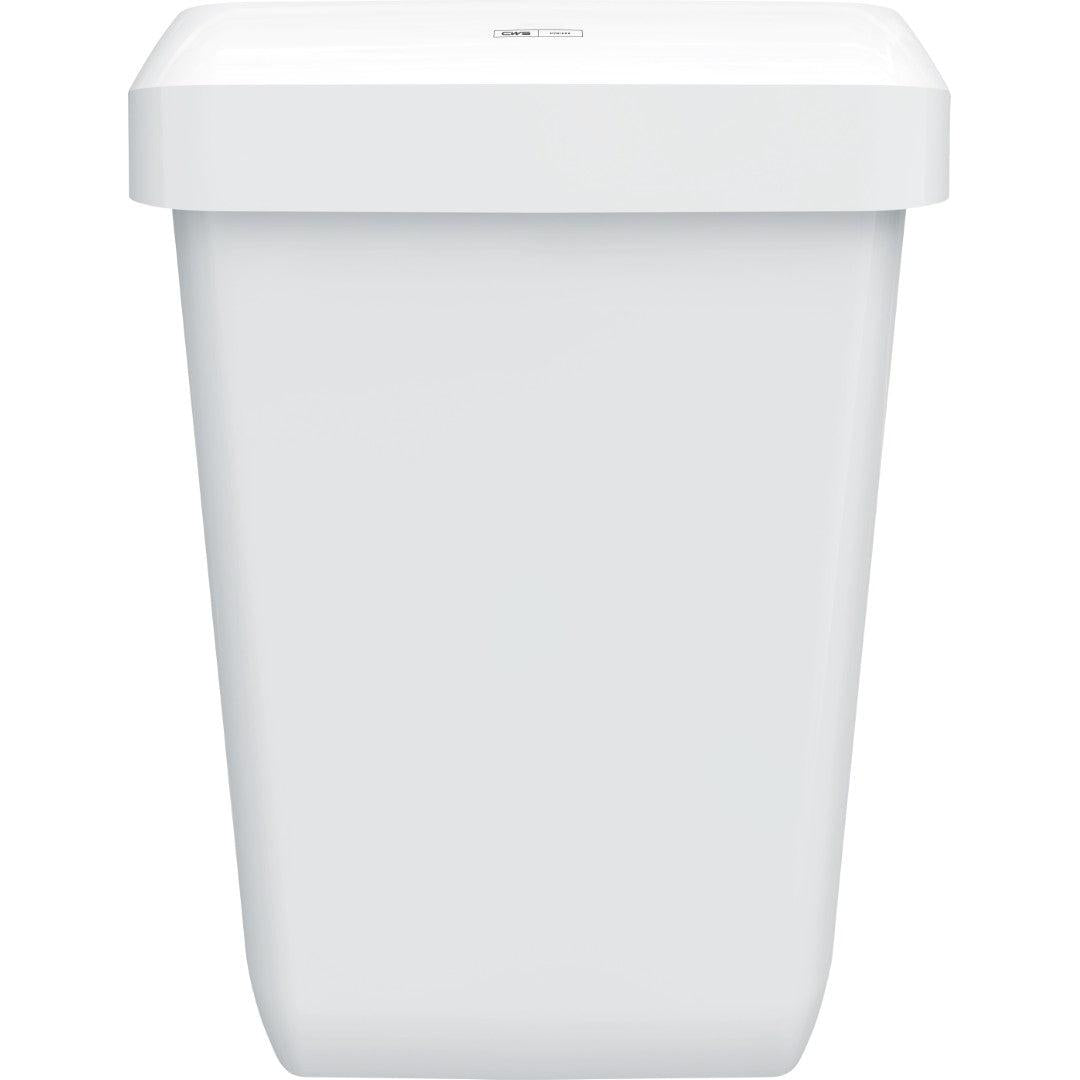 CWS ParadiseLine Abfallbehälter Paper Bin je jednoduchý, obdélníkový bílý plastový kontejner (43 l) s nasazeným víkem a hladkými povrchy, zobrazený na bílém pozadí. Jednoduchý a funkční design s pouze malým štítkem na víku.