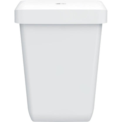 CWS ParadiseLine Abfallbehälter Paper Bin je jednoduchý, obdélníkový bílý plastový kontejner (43 l) s nasazeným víkem a hladkými povrchy, zobrazený na bílém pozadí. Jednoduchý a funkční design s pouze malým štítkem na víku.