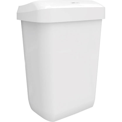CWS ParadiseLine Abfallbehälter Paper Bin je jednoduchý, obdélníkový, bílý 43litrový plastový odpadkový koš s mírně klenutým víkem a hladkými stranami, zobrazený na bílém pozadí. Nejsou viditelné žádné značky ani označení.