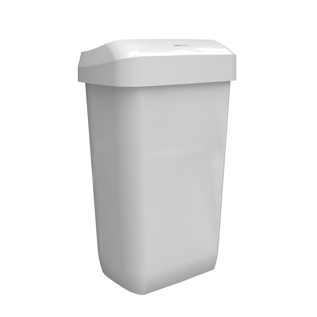 Obrázek ukazuje bílý, obdélníkový CWS ParadiseLine odpadkový koš Paper Bin (23 l) od CWS s mírně klenutým víkem před jednoduchým bílým pozadím.
