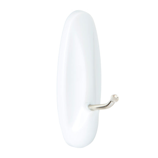 Der Command™ Medium Drahthaken, 17068 von 3M Deutschland GmbH ist ein weißer ovaler Kunststoff-Wandhaken mit einem einzelnen Metallhaken, der mittels Klebstoff befestigt wird; die Packung enthält 1 Stück.