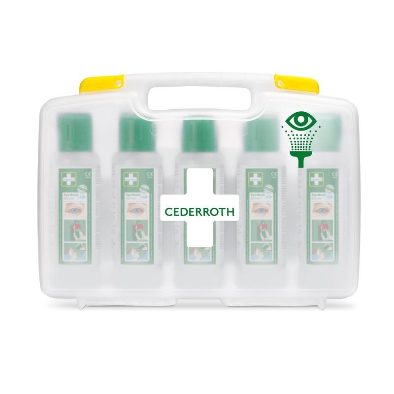 Cederroth oční výplach (5x500ml) v přenosném pouzdře od Orkla Wound Care AB nabízí pět lahví v průhledném kufříku se žlutou rukojetí - perfektně označený a ideální pro oční výplach na pracovišti. REF 7255 nahradit | Balení (1 kus).