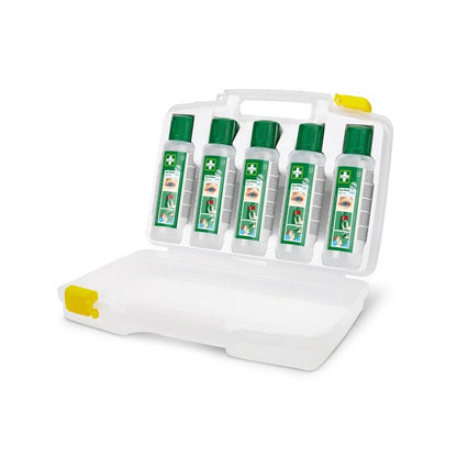Cederroth oční výplach od Orkla Wound Care AB (5x500ml) v přenosném pouzdře (REF 7255 nahradit) je dodáván v bílém plastovém kufříku s pěti průhlednými lahvemi, z nichž každá má zelený uzávěr a štítek pro péči o oči - ideální pro každé pracovní prostředí.